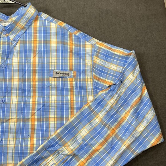 Columbia Mens XL Blue Orange Plaid Long Sleeve Button-Up Shirt Vented Fishing - Picture 10 of 15